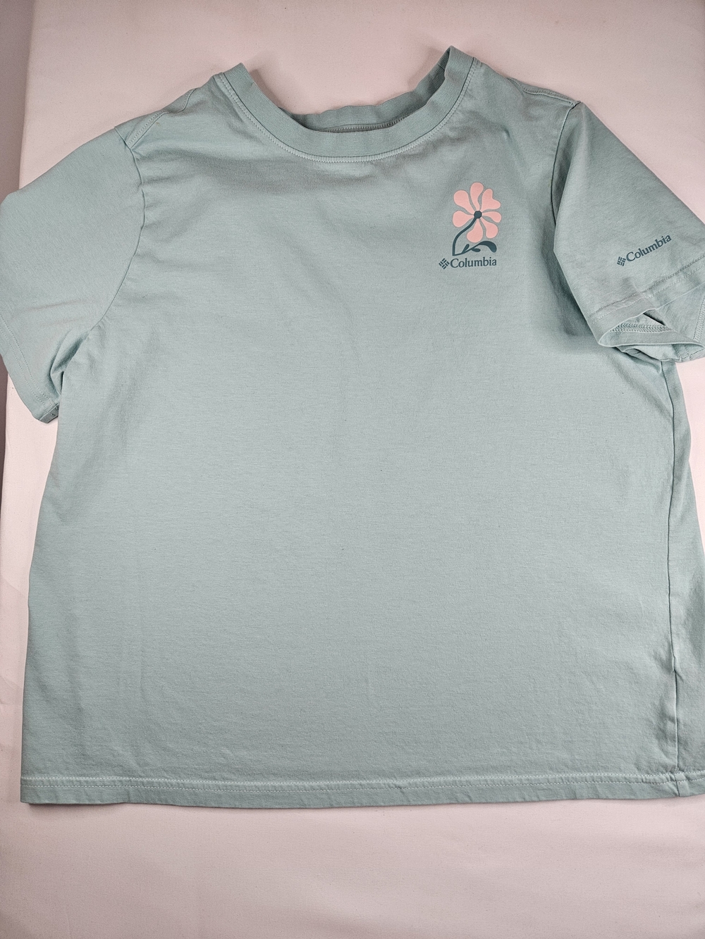 Columbia Kids Mint Green Tee with Pink Floral Logo